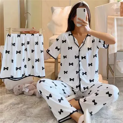 3 шт./комплект, женские пижамы с коротким рукавом | AliExpress