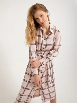 Платье-рубашка в клетку цвет: розовый принт, артикул: 0802010713 – купить в  интернет-магазине sela