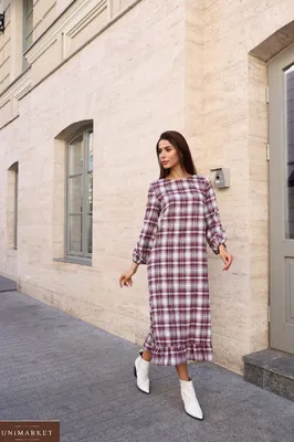 Женское Платье в клетку с длинным рукавом (размер 42-54) купить в онлайн  магазине - Unimarket