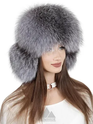 Женская шапка \"Капелька\" из меха норки белого цвета и чернобурки