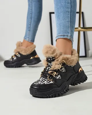 Женские спортивные кроссовки с мехом черного цвета Reyma- Footwear - Черный  | Royalfashion.com.ua - интернет-магазин обуви