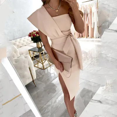 Женские Элегантные вечерние платья 2023, летнее женское розовое облегающее  платье, сексуальное вечернее платье миди с одним открытым плечом и  разрезом, платье | AliExpress