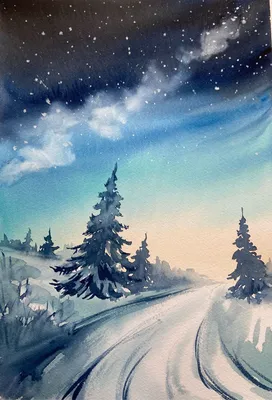 Картина акварелью зимний пейзаж – купить онлайн на Ярмарке Мастеров –  PORFCRU | Картины, Кемерово