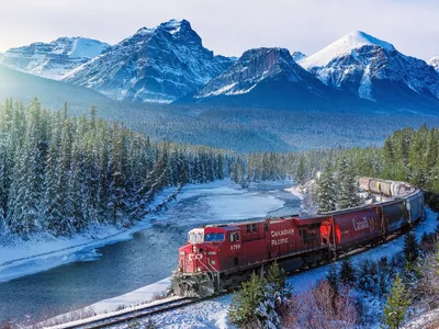 Картинка зимний пейзаж, с поездом, канада 1600x1200 скачать обои на рабочий  стол бесплатно, фото 140220