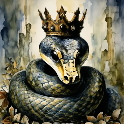 Змея с короной на голове и …» — создано в Шедевруме