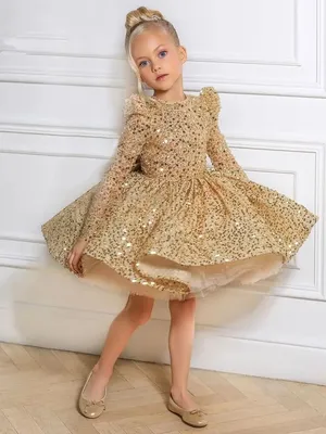 Золотистые Роскошные вечерние платья для девочек, элегантное пышное платье  принцессы для девочек, детское многослойное пышное свадебное вечернее платье  для дня рождения | AliExpress