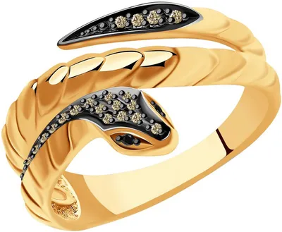 Золотое кольцо ''Змея'' SOKOLOV 7010067 с черными и коньячными бриллиантами  — купить в AllTime.ru — фото