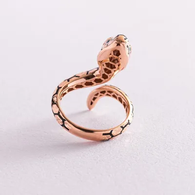 Золотое открытое кольцо ''Змея'' SOKOLOV 7010065 с бриллиантами, черными  бриллиантами — купить в AllTime.ru — фото