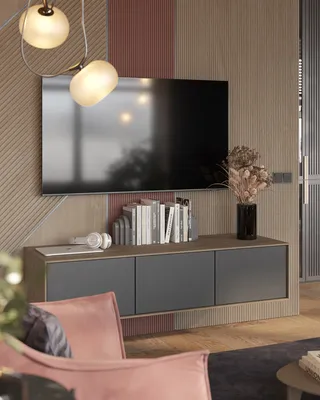 Оформление ТВ-зоны в гостиной в современном стиле | SKDESIGN