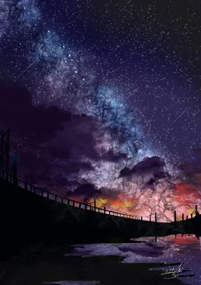 Фото В воде отражается ночное звездное небо