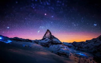Купить Фотообои снежные горы на фоне звездного неба на стену. Фото с ценой.  Каталог интернет-магазина Фотомили