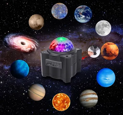 Купить Светодиодный музыкальный проектор звездного неба с планетами,  пультом ДУ, блютузом и аккумулятором, цена 1400 грн — Prom.ua  (ID#1526986464)